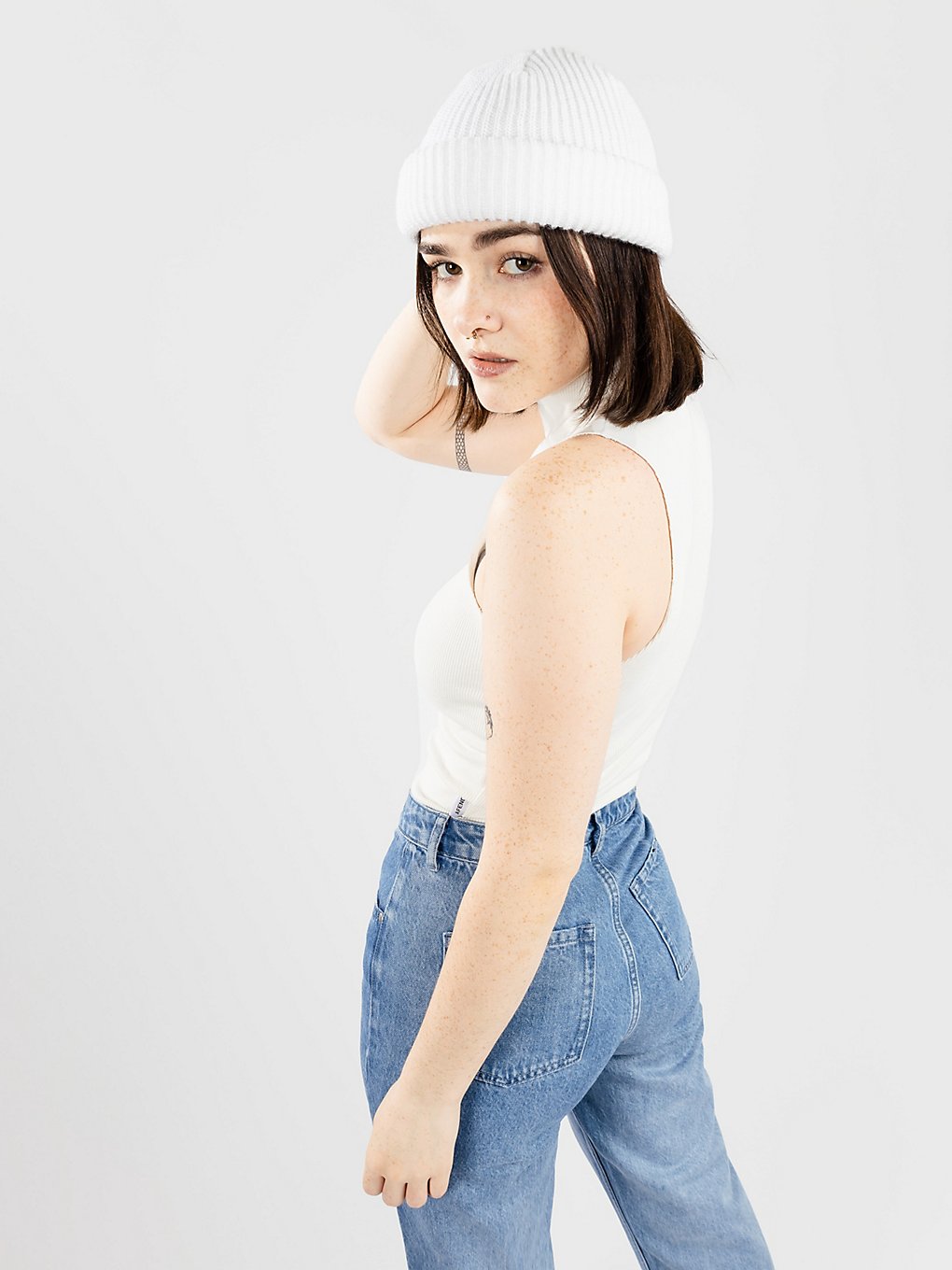 Afends Iconic Hemp Rib High Neck Tanktop wit