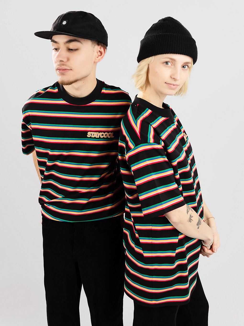 Staycoolnyc Rainbow Stripe T-Shirt zwart