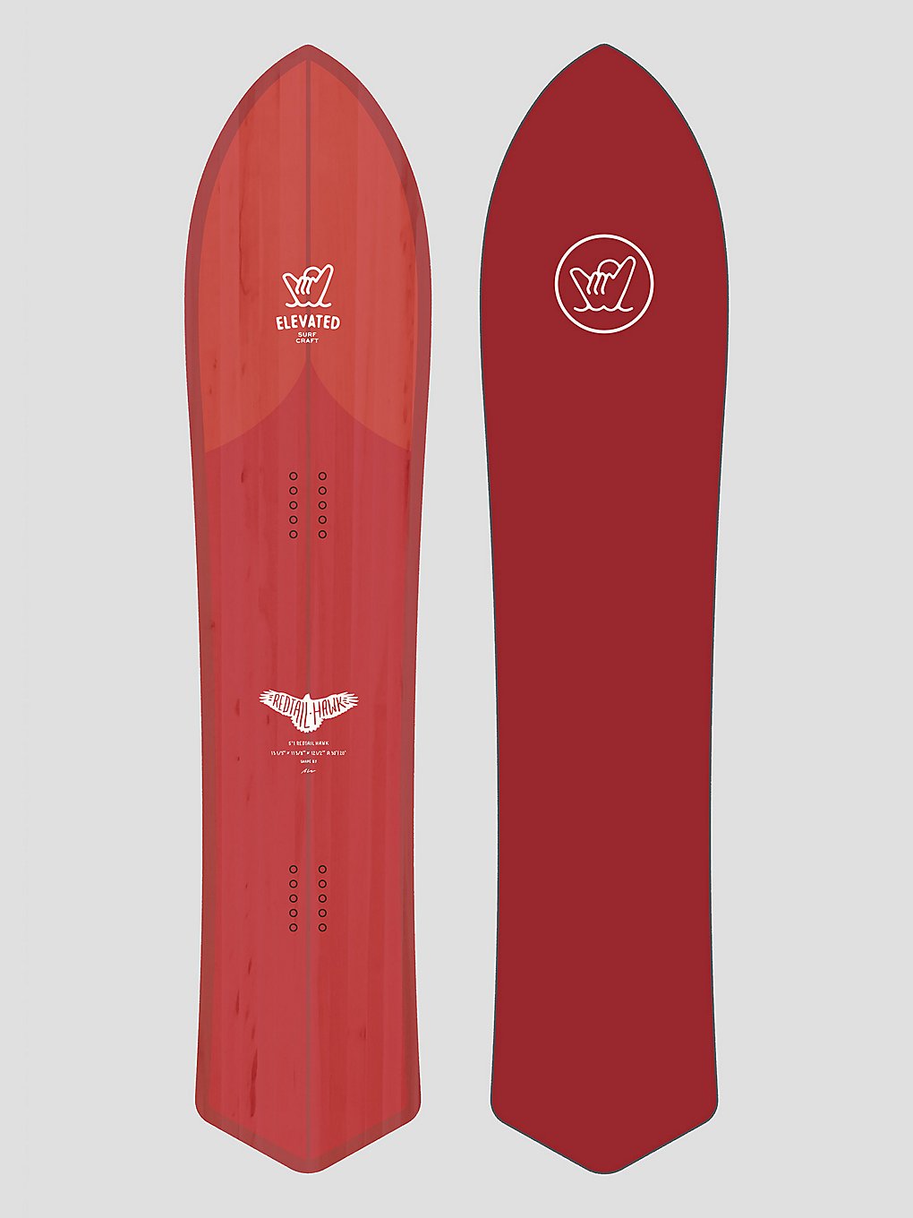 Elevated Surf Craft Redtail Hawk 5'1 / 155 2023 Snowboard rood