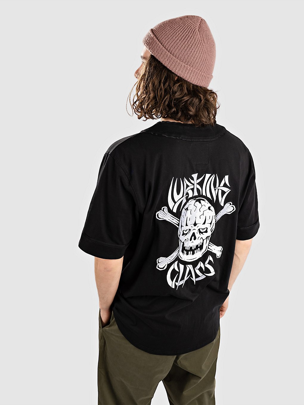 Lurking Class Bones Button Up Jersey T-Shirt zwart