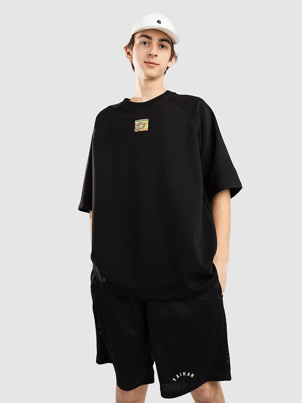 Polypop Square Logo Oversized Fit Heavy T-Shirt zwart