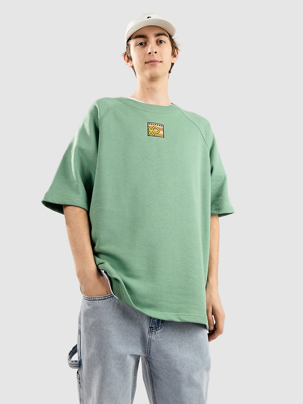 Polypop Square Logo Oversized Fit Heavy T-Shirt groen