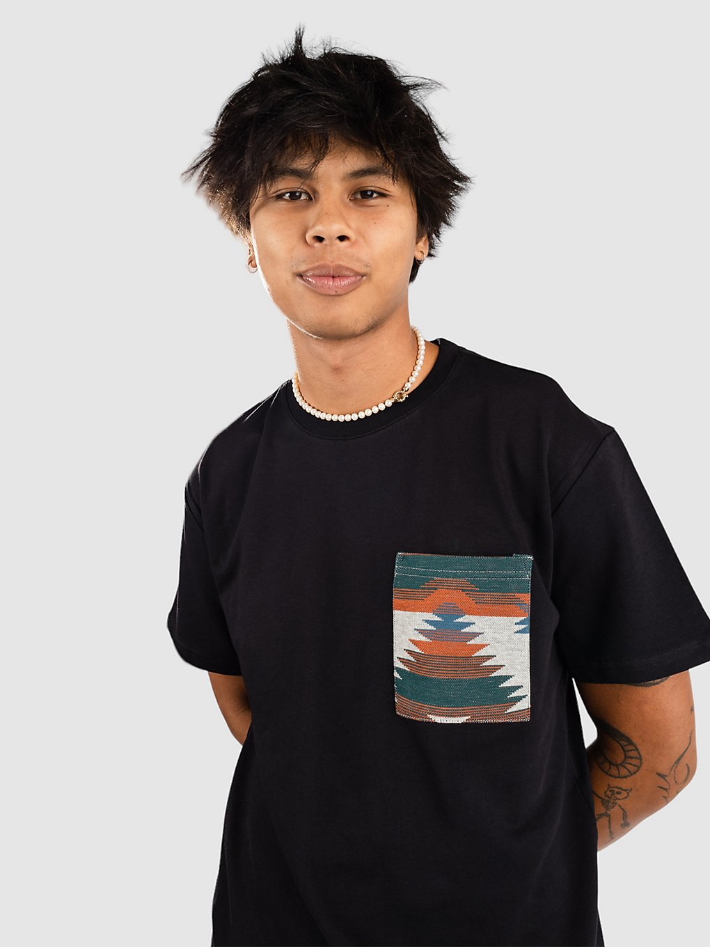 Anerkjendt Akkikki Jacquard Pocket T-Shirt zwart