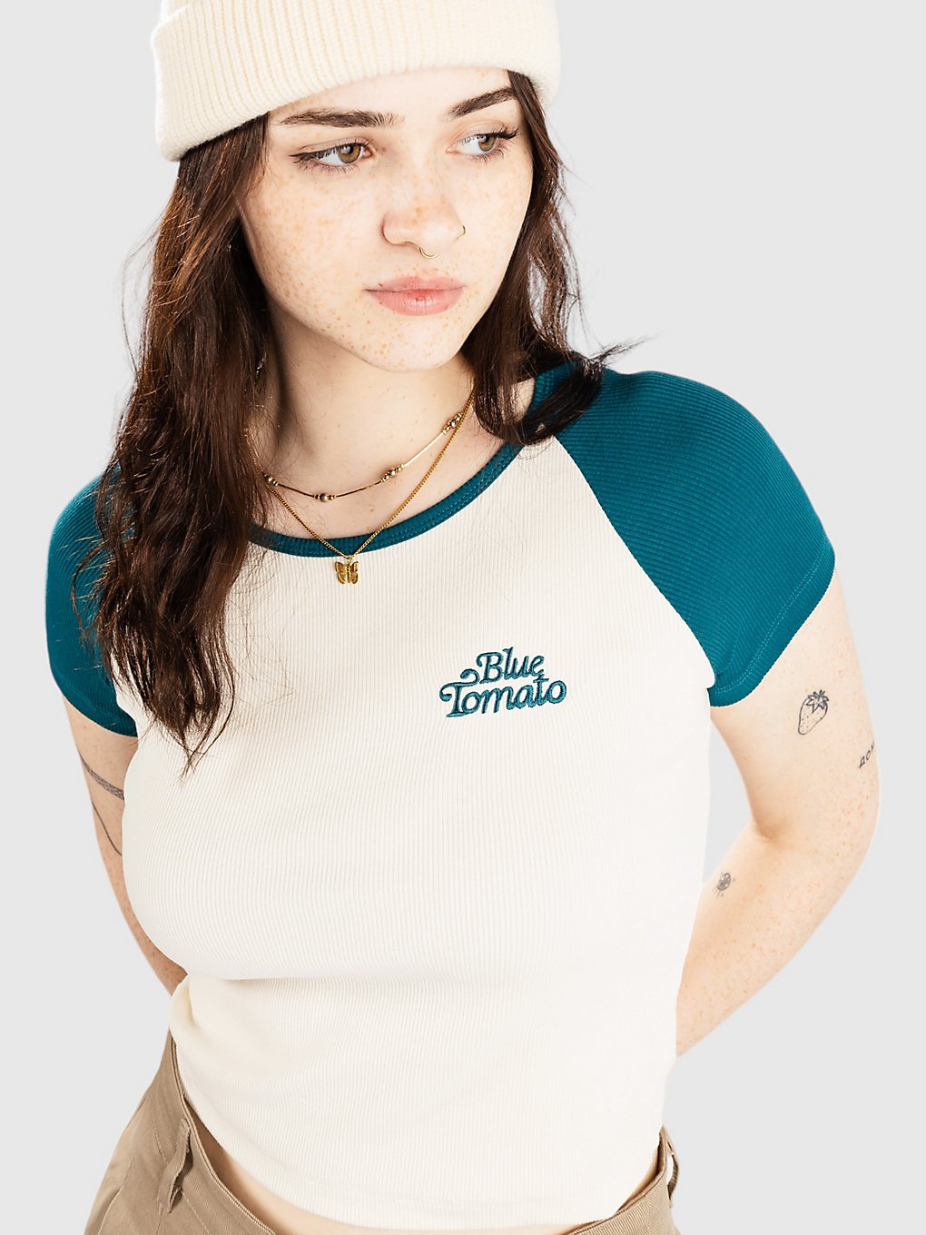 Blue Tomato Crop Raglan Rib T-Shirt groen