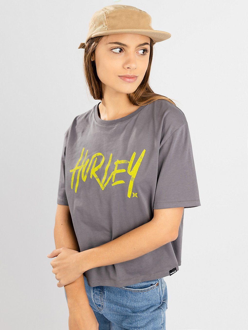 Hurley Oceancare Washed Cropped T-Shirt grijs