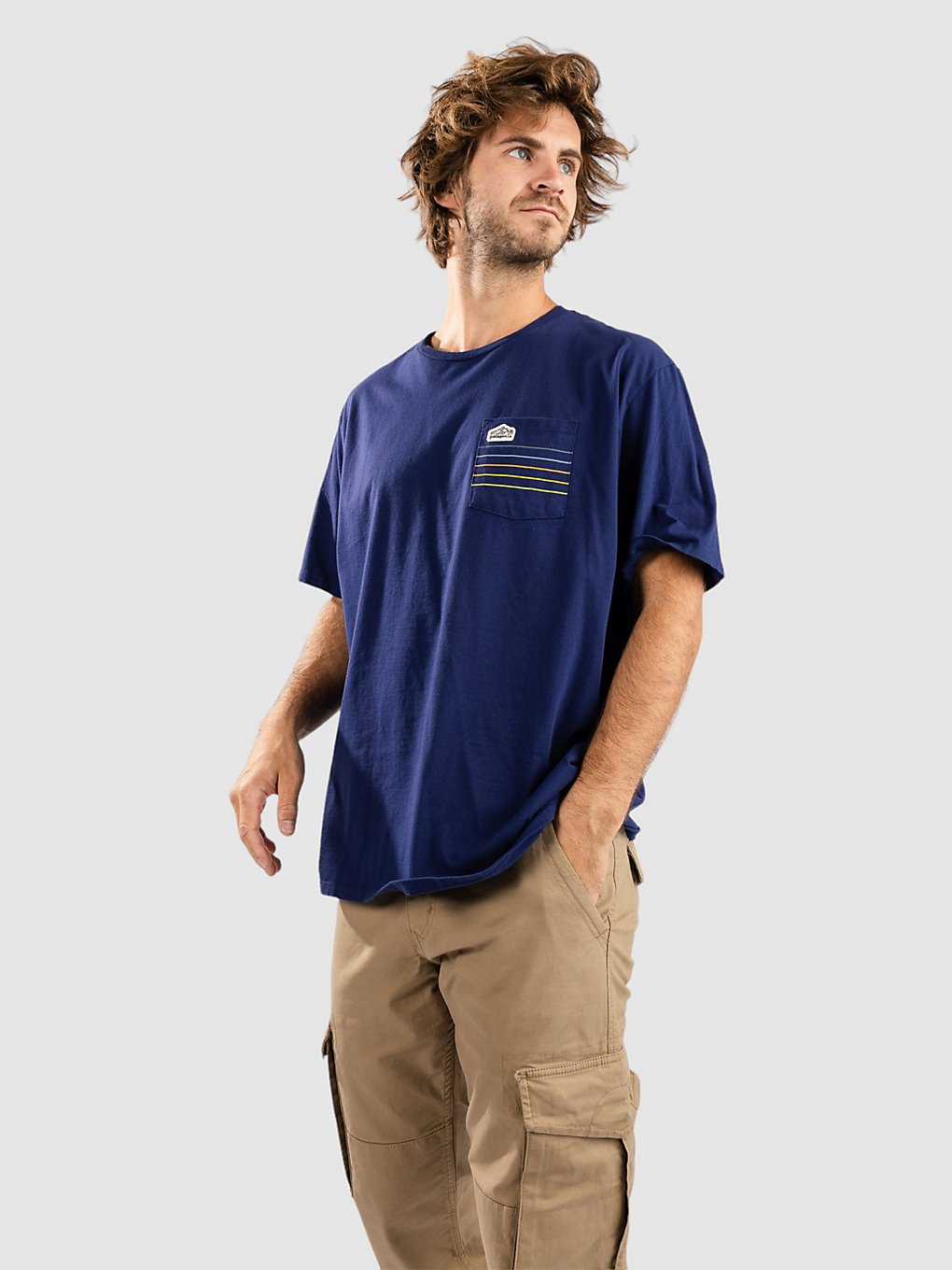 Patagonia Line Logo Ridge Stripe Organic Pocket T-Shirt blauw
