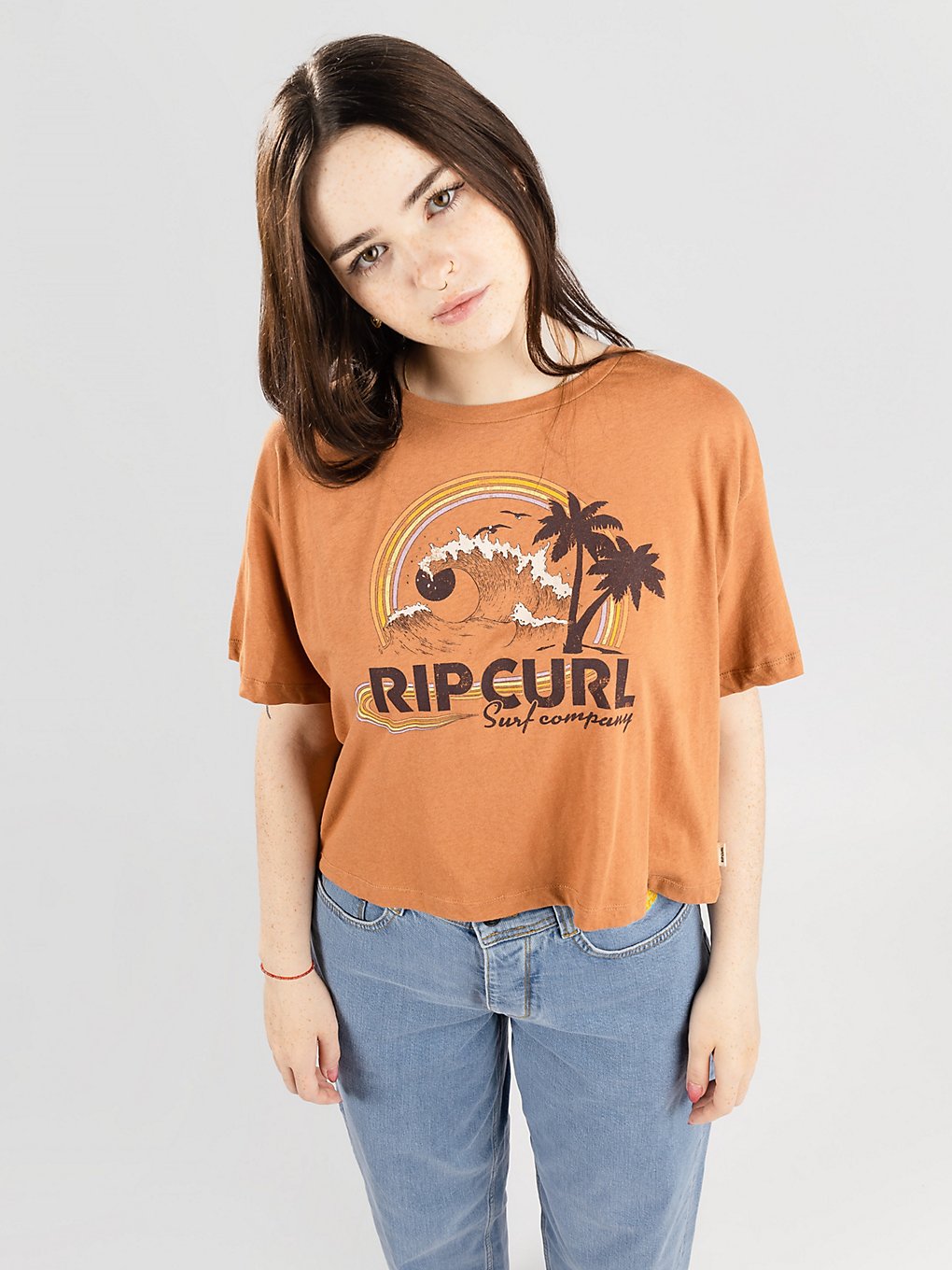 Rip Curl Rainbow Waves Crop T-Shirt bruin