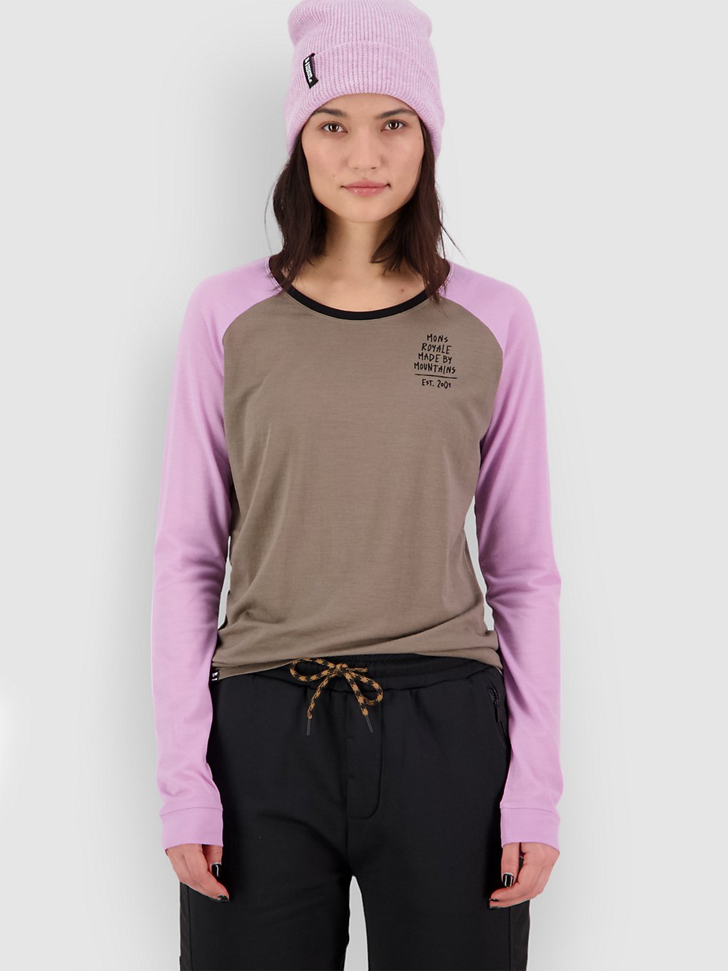 Mons Royale Icon Raglan Thermo shirt roze