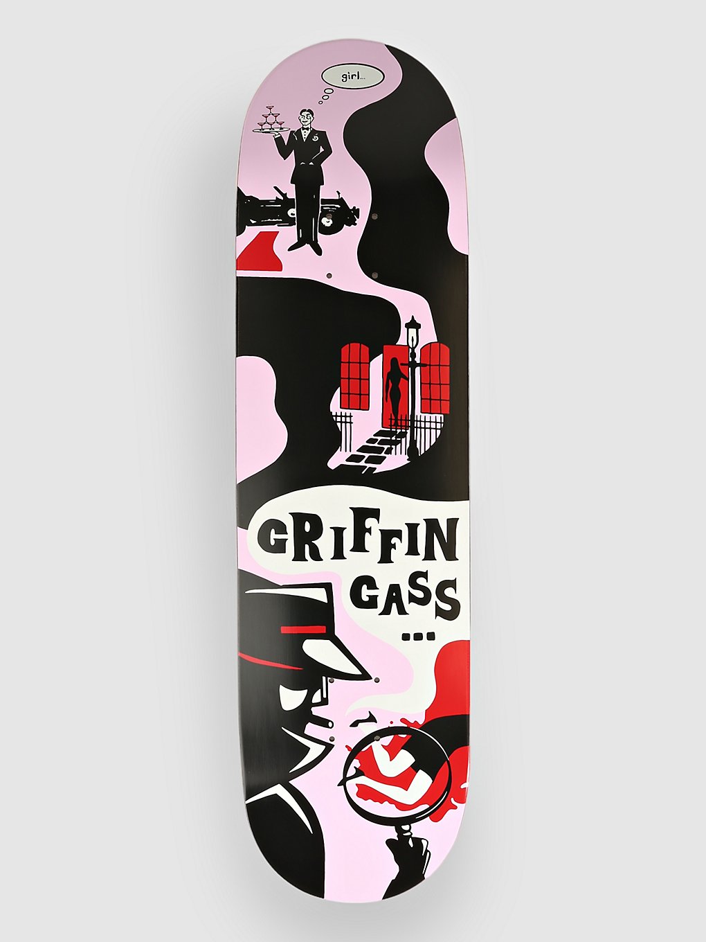 Girl Mystery Noir One Off Gass 8.5" Skateboard deck roze
