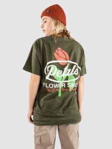 Petals and Peacocks Flower Shop T-Shirt Olive