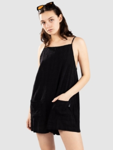 Blue Tomato Short Linen Jumpsuit Plaid Zwart