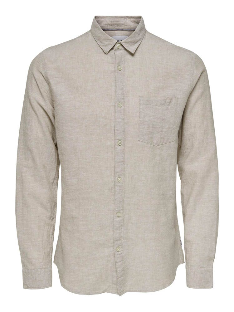 Only & Sons Caiden Solid Linen Shirt Bruin
