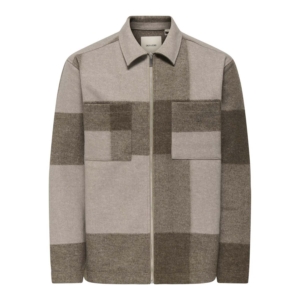 Only & Sons Wake Checked Zip Overshirt Bruin