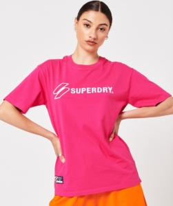 Superdry Dames tshirt Code Sl Applique Loose Tee 34y – Raspberry Sorbet