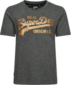 Superdry Vintage Logo T-shirt van biologisch katoen met kraag en tekst Dames T-shirts Rich Charcoal Marl