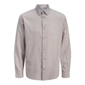 Jack & Jones Linen Blend Long Sleeve Shirt Taupe