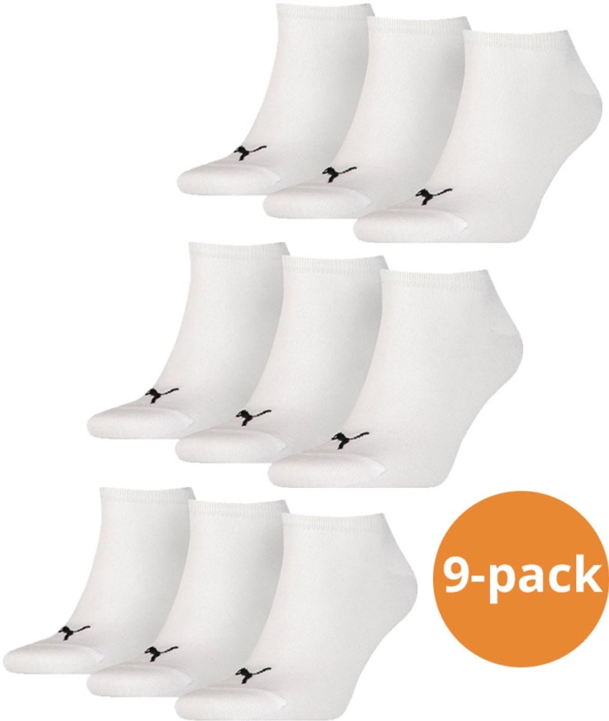 Puma D Invisible Sportsokken – Unisex 9-pack Wit