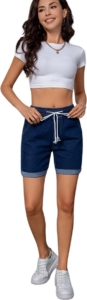 Livano Korte Broek Dames Spijkerbroek met Zakken Volwassenen Jongens Shorts Donkerblauw