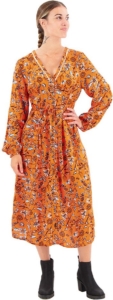 Superdry Printed V Tea Midi-jurk Met Lange Mouwen 2XS Vrouw Oranje