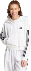 adidas Sportswear Essentials 3-Stripes French Terry Hoodie met Korte Rits Dames Wit