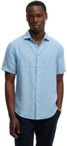 Superdry Riviera Linen Overhemd Met Korte Mouwen XL Man Blauw
