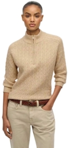 Superdry Geborstelde kraagloze kabeltrui Dames Sweaters Beige