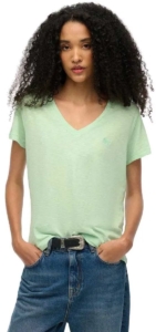 Superdry Ruimvallend geborduurd T-shirt met V-hals Dames T-shirts Groen
