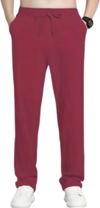 Livano Linnen Broek Heren Zomerbroek Volwassenen Lange Broek Pantalon Strandbroek Zomer Ibiza Stijl Bordeauxrood