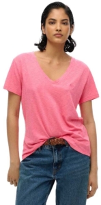 Superdry Ruimvallend geborduurd T-shirt met V-hals Dames T-shirts Roze