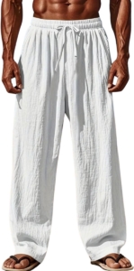 Bovista Linnen Broek Heren Zomerbroek Volwassenen Lange Broek Pantalon Strandbroek Zomer Ibiza Stijl Wit
