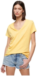 Superdry Ruimvallend geborduurd T-shirt met V-hals Dames T-shirts Geel
