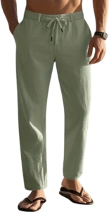 Bovista Linnen Broek Heren Zomerbroek Volwassenen Lange Broek Pantalon Strandbroek Zomer Ibiza Stijl Legergroen