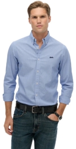 Superdry Essentials Tailored Lite overhemd Heren Lange mouwen shirts Micro Ticking Stripe Indigo