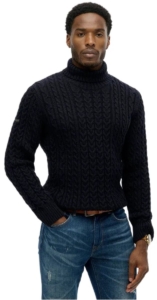 Superdry Jacob kabeltrui met rolkraag Heren Sweaters Marineblauw