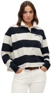 Superdry Ath Essential Stripe Lange Mouw Poloshirt XL Vrouw Marineblauw