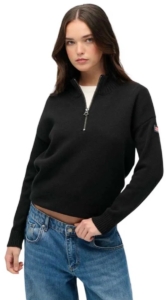 Superdry Slouchy Gebreide Half-Zip Trui Dames Sweaters Zwart