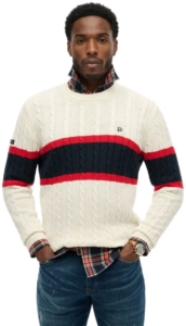 Superdry Cotton Stripe Cable Trui Heren Sweaters Marineblauw