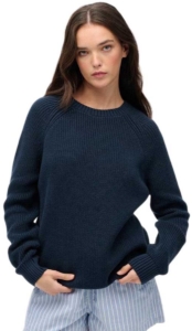 Superdry Relaxed Ribbed Gebreide Trui Dames Sweaters Marineblauw