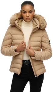 Superdry Fuji Gewatteerde Jas met Bontkraag Dames Gewatteerde jassen Beige
