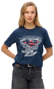 Superdry Versierde Varsity Relaxed T-shirt Dames T-shirts Marineblauw