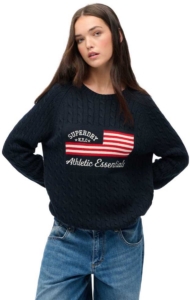 Superdry Wijdvallende gebreide kabeltrui met vlag Dames Sweaters Marineblauw