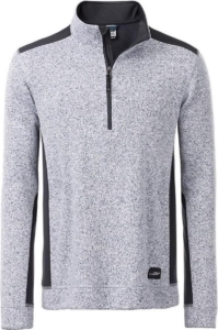James and Nicholson Heren Gebreide werkkleding Fleece Half-Zip gemêleerd/koolstofgrijs Wit