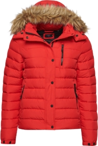 Superdry Kort pufferjack met capuchon met imitatiebont Dames Gewatteerde jassen Rood