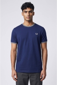 Fred Perry T-shirt met bies met twee blauwe strepen