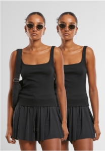 Urban Classics Wide Neck Rib Set van 2 Dames Top – S Zwart