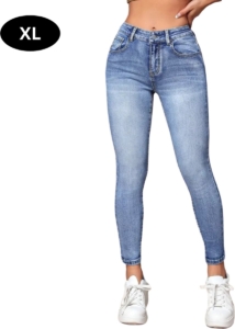 Bovista Lange Broek Dames Spijkerbroek Broeken Spijker Pants Jeans Trouser High Waisted Stretch Blauw