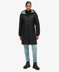 Superdry Fuji Lite Middellange Gewatteerde Capuchonjas Dames Gewatteerde jassen Zwart