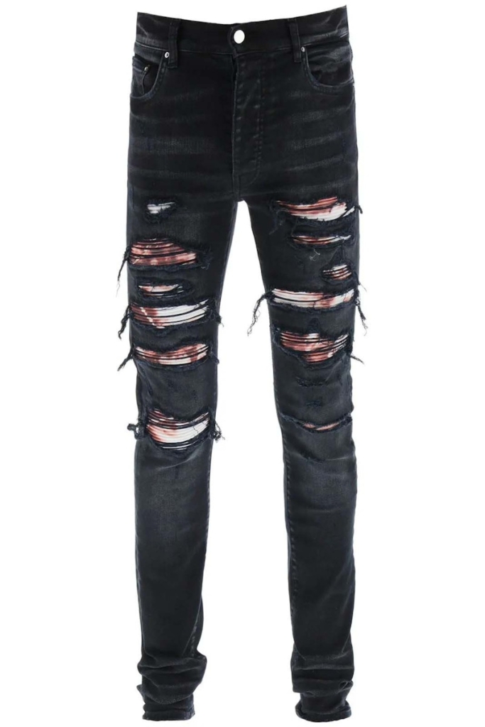 AMIRI Logo Patch Ripped Slim Cut Jeans Zwart