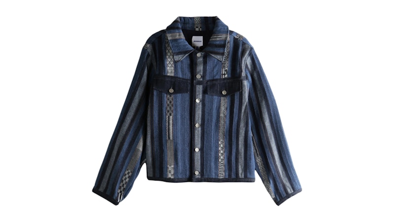 ADER error Collared Striped Pattern Button Jacket Blauw