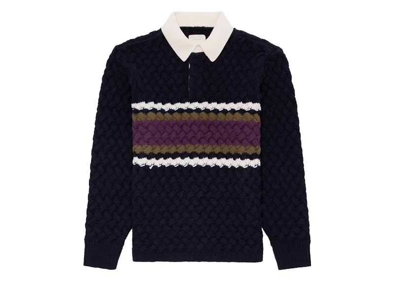 Aime Leon Dore Basketweave Knit Rugby Blauw